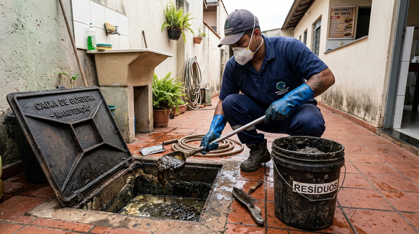 Remoção de resíduos da caixa de gordura em Limeira-SP