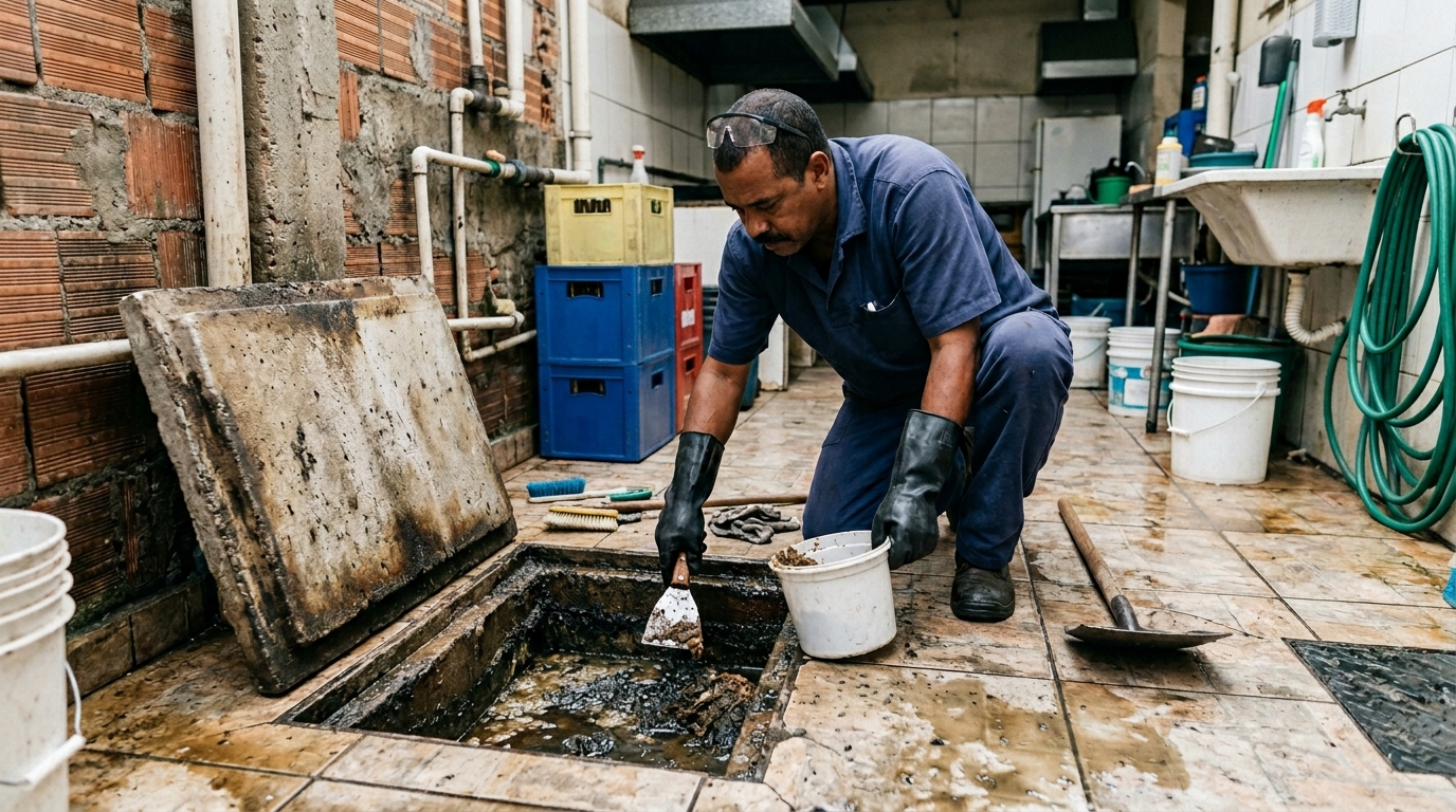 Limpeza de caixa de gordura residencial em Limeira-SP